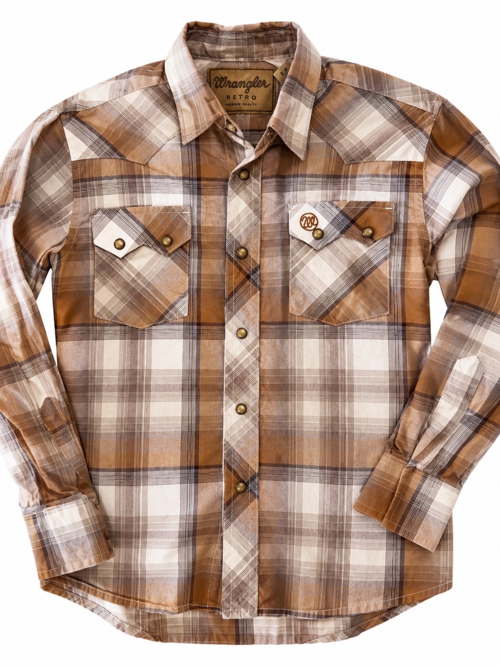 Wrangler Retro Brown and White Plaid Button-Front Shirt